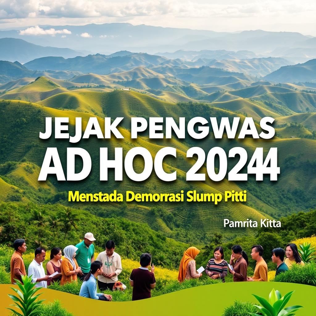 An impactful promotional design titled "Jejak Pengawas Ad Hoc 2024: Menjaga Demokrasi di Bumi Panrita Kitta"