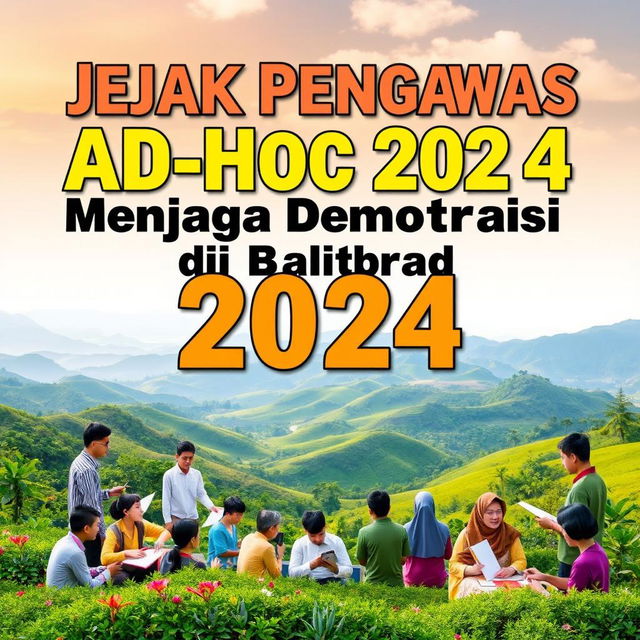 An impactful promotional design titled "Jejak Pengawas Ad Hoc 2024: Menjaga Demokrasi di Bumi Panrita Kitta"