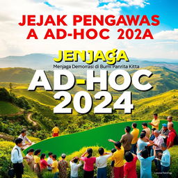 An impactful promotional design titled "Jejak Pengawas Ad Hoc 2024: Menjaga Demokrasi di Bumi Panrita Kitta"