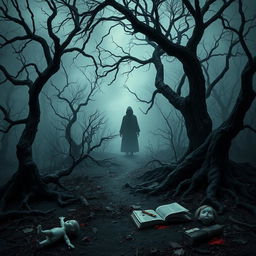 A haunting and eerie landscape of Llunonia, embodying psychological horror and tragedy