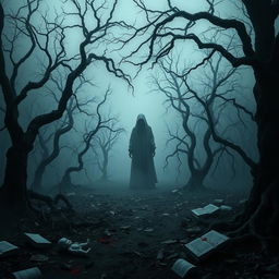 A haunting and eerie landscape of Llunonia, embodying psychological horror and tragedy