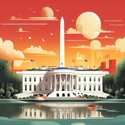 Illustrate a friendly, cartoon version of the capital city Washington D.C., highlighting recognizable landmarks like the White House and the Washington Monument.