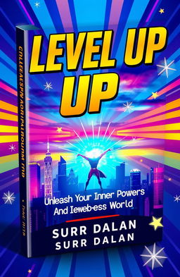 A vibrant and flashy book cover design for 'Level Up: Unleash Your Inner Power and Conquer the Modern World' by Surr Dalan