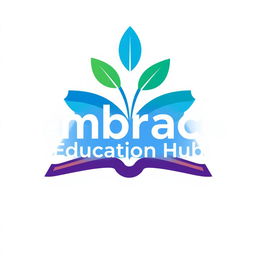 A modern and vibrant logo for 'Embrace Education Hub', featuring a stylized open book symbol to represent knowledge and learning