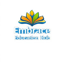 A modern and vibrant logo for 'Embrace Education Hub', featuring a stylized open book symbol to represent knowledge and learning
