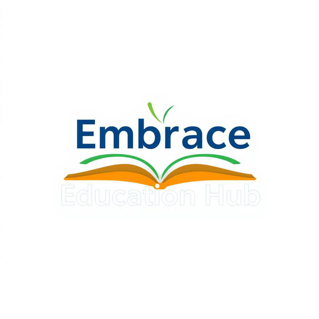 A modern and vibrant logo for 'Embrace Education Hub', featuring a stylized open book symbol to represent knowledge and learning