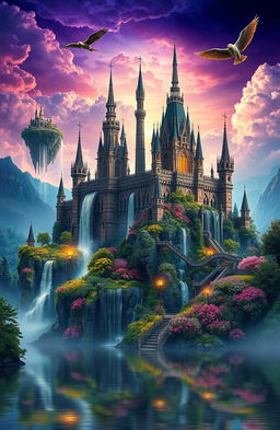 A fantastical landscape of the lost kingdom of Àetheria, showcasing ethereal architecture blending Gothic and Baroque styles, towering spires and intricate stonework, surrounded by lush, vibrant forests and winding rivers