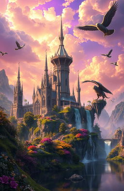 A fantastical landscape of the lost kingdom of Àetheria, showcasing ethereal architecture blending Gothic and Baroque styles, towering spires and intricate stonework, surrounded by lush, vibrant forests and winding rivers