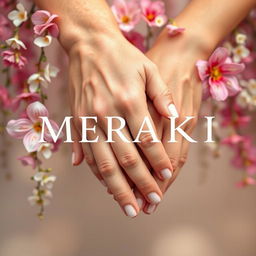 An artistic representation focusing on two hands intertwined, symbolizing love and connection, with beautiful flowers cascading in the background
