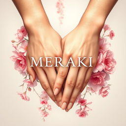 An artistic representation focusing on two hands intertwined, symbolizing love and connection, with beautiful flowers cascading in the background