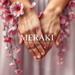 An artistic representation focusing on two hands intertwined, symbolizing love and connection, with beautiful flowers cascading in the background