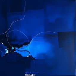 An artistic piece titled 'MERAKI' featuring a striking dark blue theme