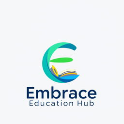 A creative logo design for 'Embrace Education Hub', highlighting the letter 'E' as the focal point