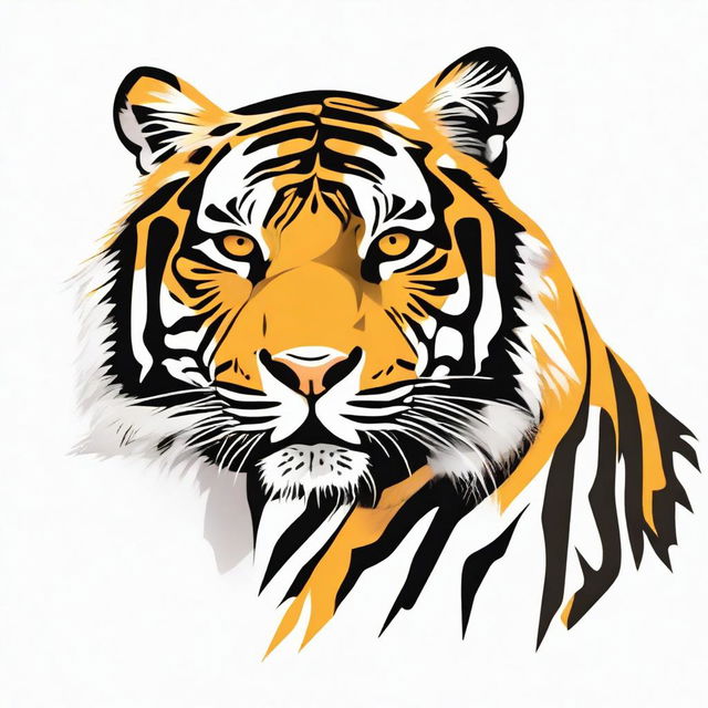 Illustration of a full-body tiger, rendered in shades of yellow, orange, and black, set against a pristine white background.