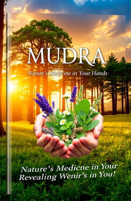 A captivating book cover design for the title 'MUDRA: Nature's Medicine in Your Hands - Revealing the Doctor in You'