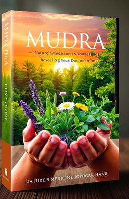 A captivating book cover design for the title 'MUDRA: Nature's Medicine in Your Hands - Revealing the Doctor in You'