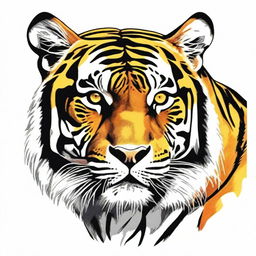 A highly detailed, realistic full-body tiger illustration emphasized by a black outline, depicted in vibrant shades of yellow, orange, and black, against a contrasting white background