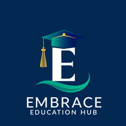 Design a logo for 'Embrace Education Hub' featuring a prominent and creatively stylized letter 'E' as the central element