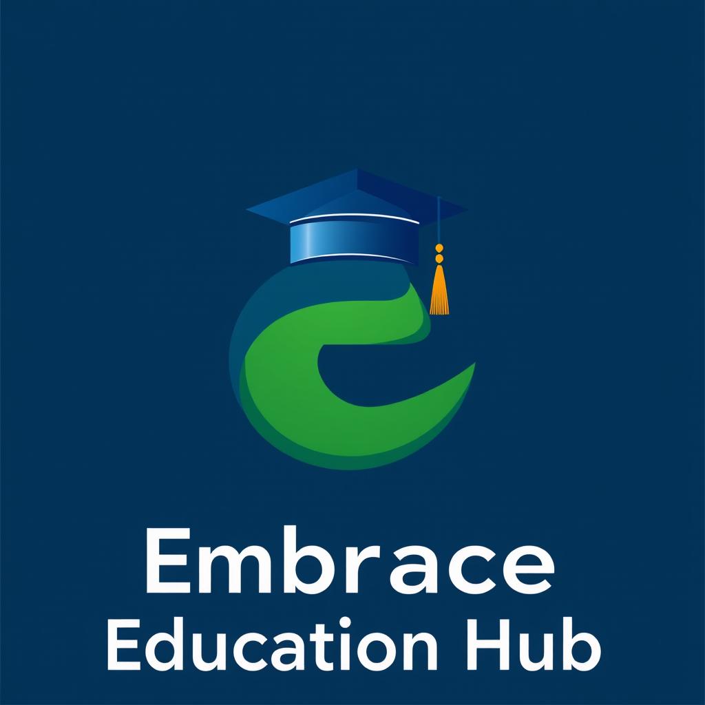 Design a logo for 'Embrace Education Hub' featuring a prominent and creatively stylized letter 'E' as the central element