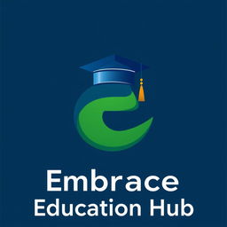 Design a logo for 'Embrace Education Hub' featuring a prominent and creatively stylized letter 'E' as the central element