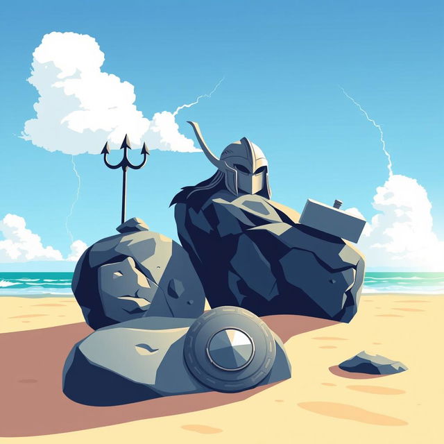 A modern, simple vector art book cover featuring two rocks prominently in the foreground