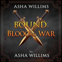 A fantasy book cover design titled "Bound by Blood and War" by Asha Williams, featuring breathtaking gold font for the title prominently displayed