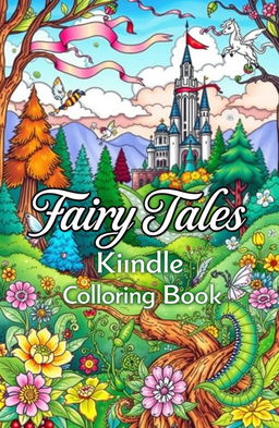 A beautifully illustrated coloring book cover featuring enchanting fairy tale elements