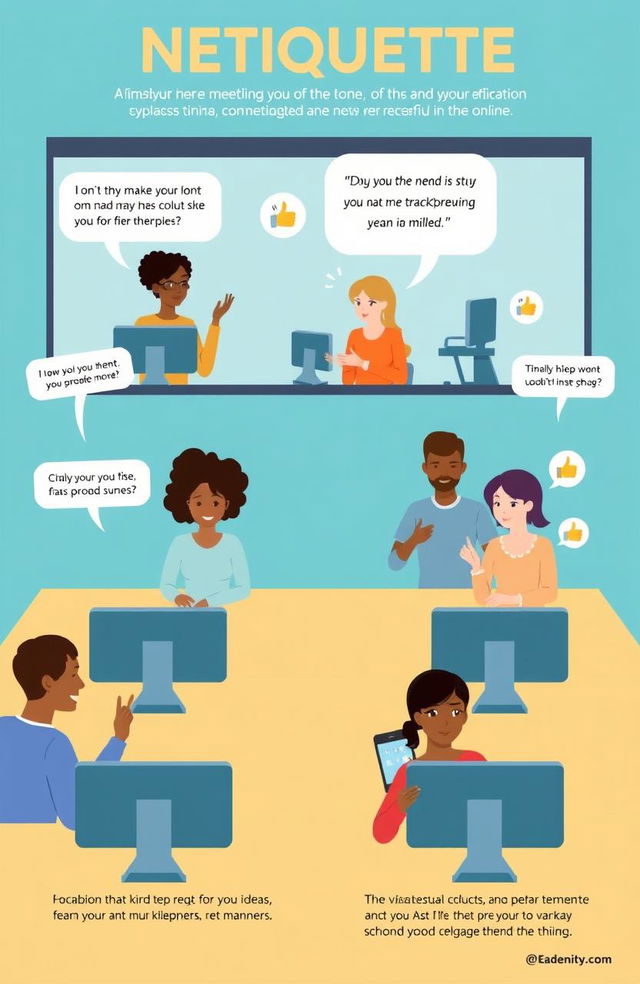 An informative and engaging illustration depicting the concept of netiquette