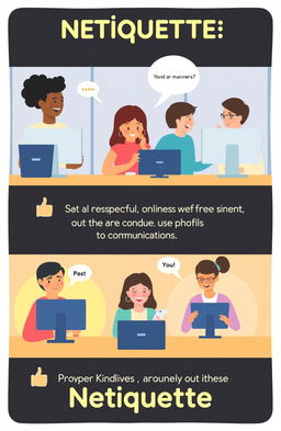 An informative and engaging illustration depicting the concept of netiquette