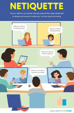 An informative and engaging illustration depicting the concept of netiquette