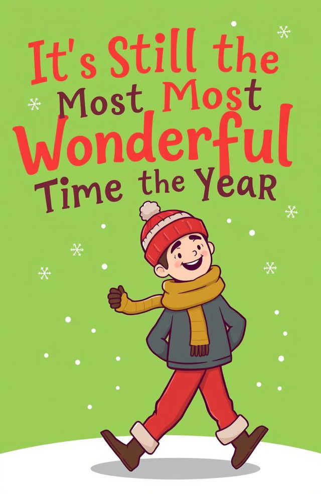 A vibrant green background featuring the title "It’s Still the Most Wonderful Time of the Year" written in a unique, whimsical font