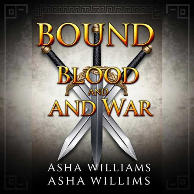 A fantasy book cover design titled "Bound by Blood and War" by Asha Williams, featuring breathtaking gold font for an eye-catching title