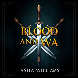 A fantasy book cover design titled "Bound by Blood and War" by Asha Williams, featuring breathtaking gold font for an eye-catching title