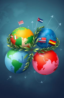 An abstract representation of foreign policy, featuring interconnected globes symbolizing different countries, with vibrant colors flowing between them to represent diplomacy