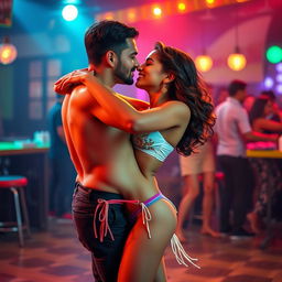 An energetic salsa dance scene featuring a cute 18-year-old girl inspired by Indian actress Ileana, in a vibrant setting