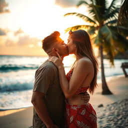 A romantic scene at a beautiful beach resort featuring a cute 18-year-old girl inspired by Indian actress Ileana
