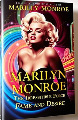 A captivating book cover design featuring the iconic silhouette of Marilyn Monroe, surrounded by swirling vibrant colors that evoke a sense of fame and desire