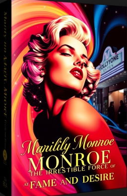 A captivating book cover design featuring the iconic silhouette of Marilyn Monroe, surrounded by swirling vibrant colors that evoke a sense of fame and desire