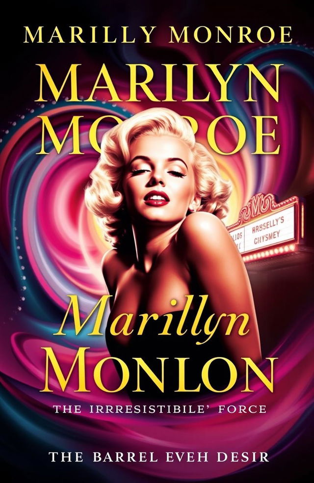 A captivating book cover design featuring the iconic silhouette of Marilyn Monroe, surrounded by swirling vibrant colors that evoke a sense of fame and desire