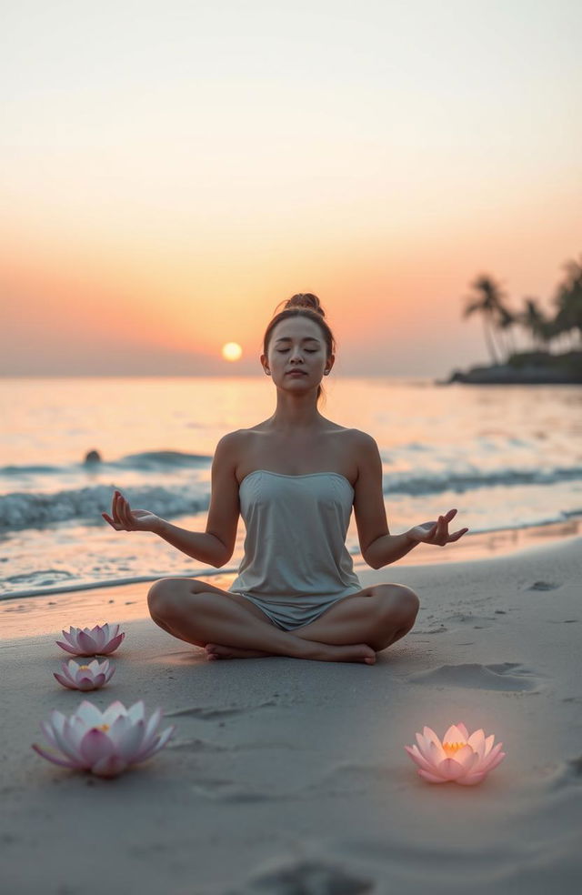 A serene and peaceful scene depicting mindfulness meditation in a tranquil environment