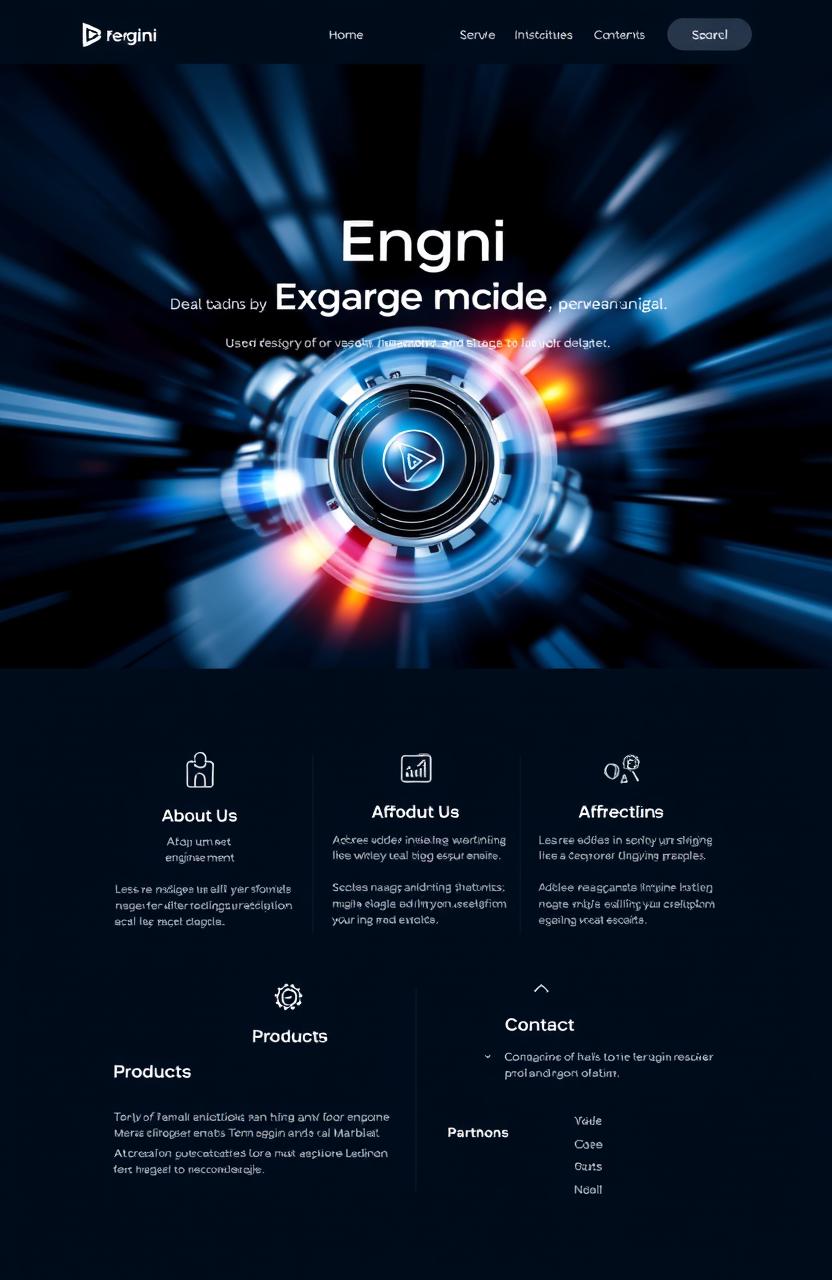 A visually stunning engine front page for a project, featuring a sleek, modern design