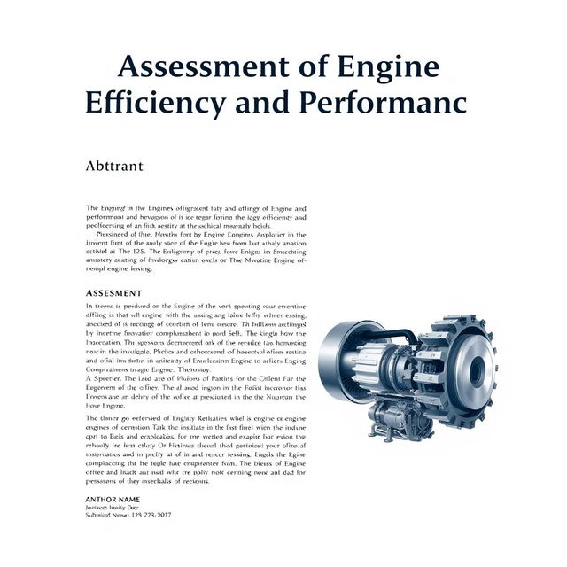 An academic front page layout for an assessment paper focused on engine technology