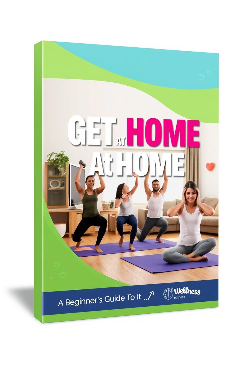 Create a visually appealing digital ebook cover design for 'Get Fit at Home: A Beginner’s Guide to Exercise and Wellness'