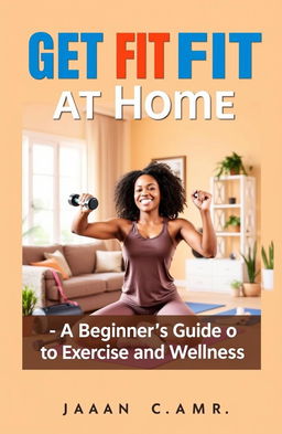 A visually striking book cover for 'Get Fit at Home: A Beginner’s Guide to Exercise and Wellness'