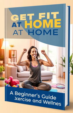 A visually striking book cover for 'Get Fit at Home: A Beginner’s Guide to Exercise and Wellness'