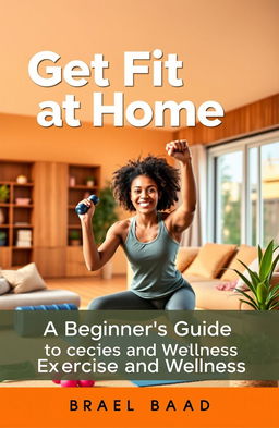 A visually striking book cover for 'Get Fit at Home: A Beginner’s Guide to Exercise and Wellness'