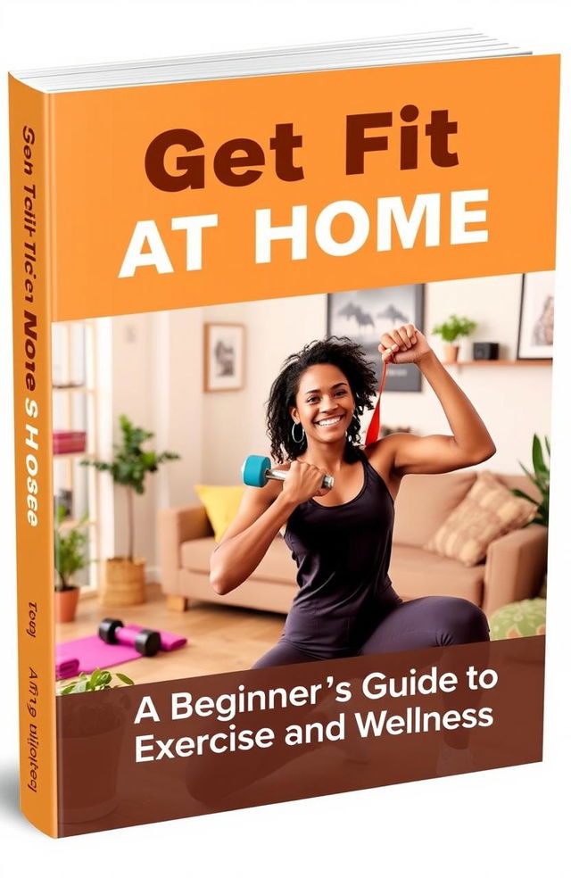 A visually striking book cover for 'Get Fit at Home: A Beginner’s Guide to Exercise and Wellness'