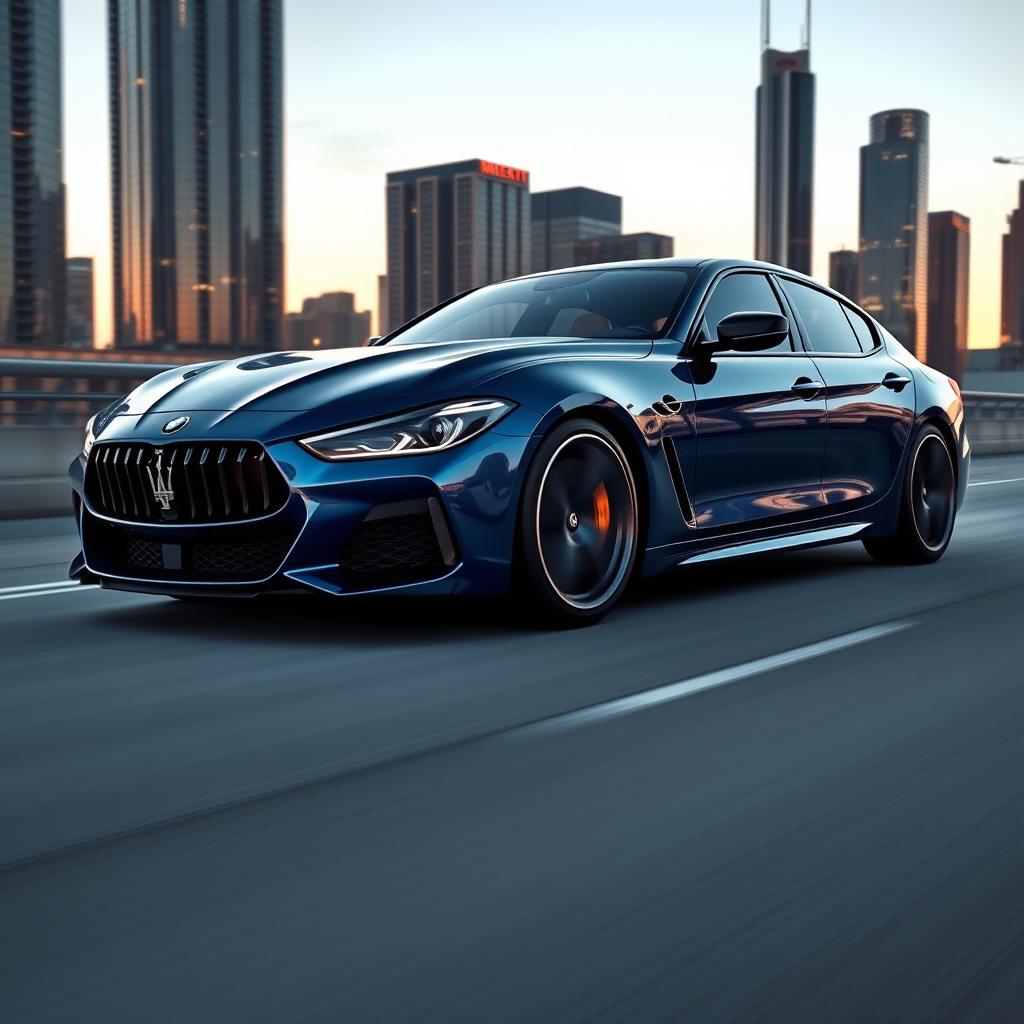 A stunning fusion of a Maserati Ghibli and BMW M5, showcasing the sleek, aggressive lines of both luxury sports sedans