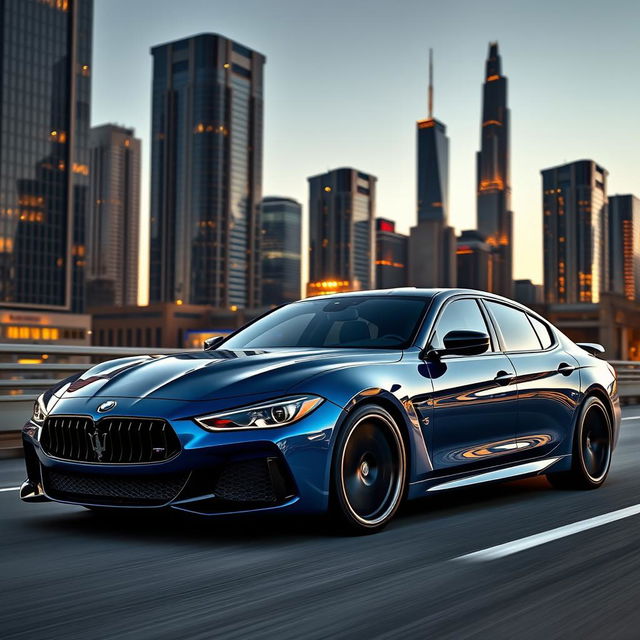 A stunning fusion of a Maserati Ghibli and BMW M5, showcasing the sleek, aggressive lines of both luxury sports sedans