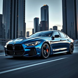 A stunning fusion of a Maserati Ghibli and BMW M5, showcasing the sleek, aggressive lines of both luxury sports sedans